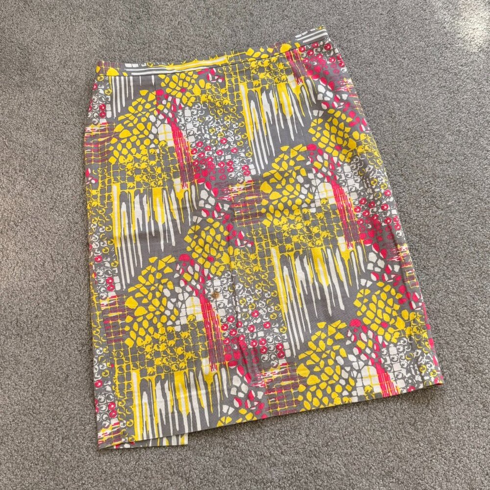 / COS Printed Skirt 100% Cotton Spring Summer Colors Front Side Slit US 6